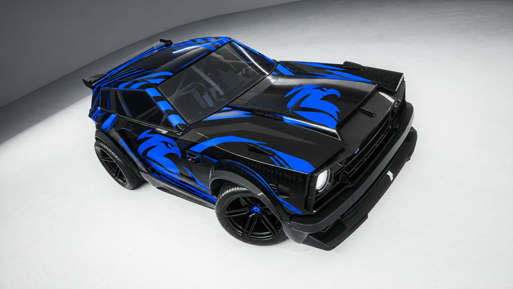 TEAM AIR black and electric-blue branded show car